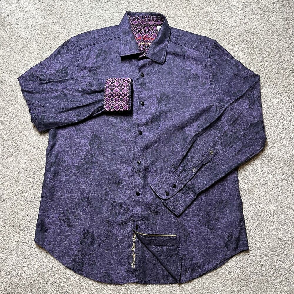 Robert Graham Limited Edition Shirt Men's Large Contrast Cuff Purple Button-Up